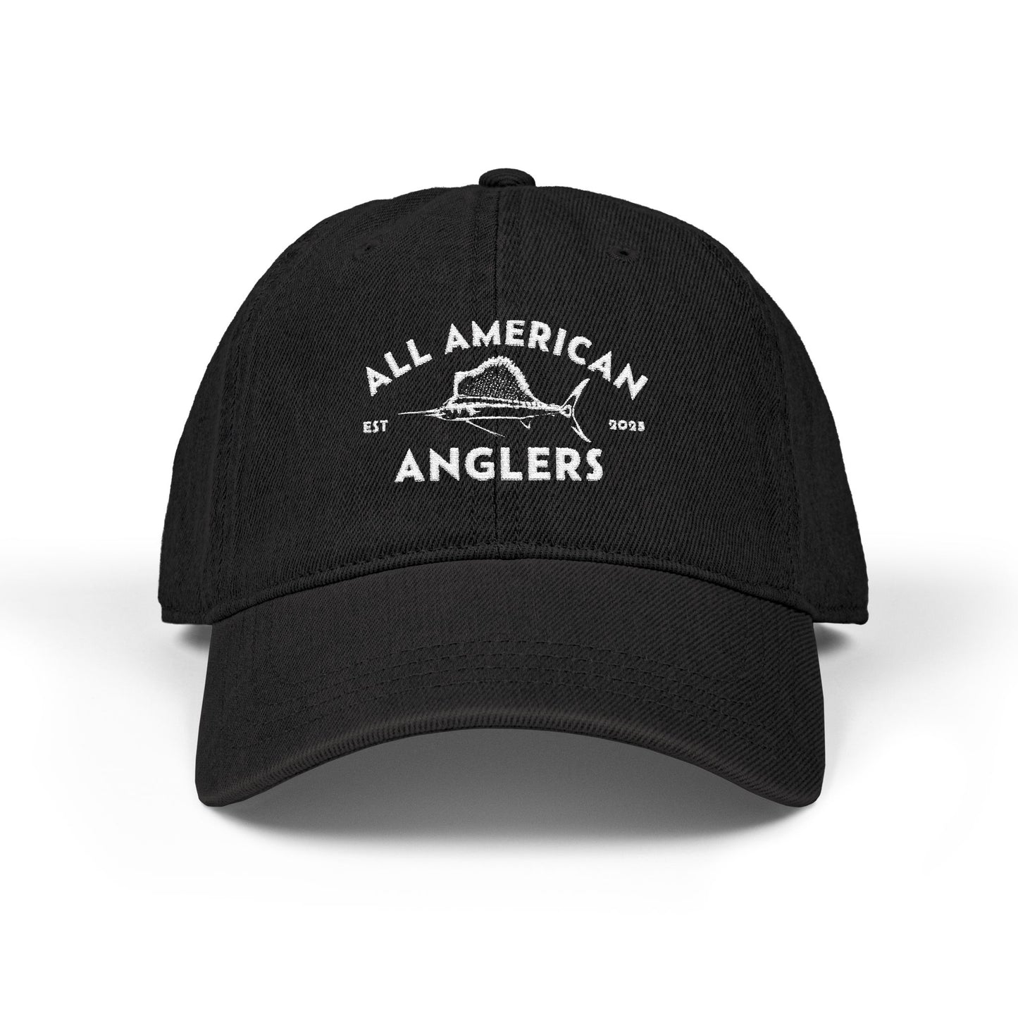 Embroidered  Denim Adjustable Cap - White Logo
