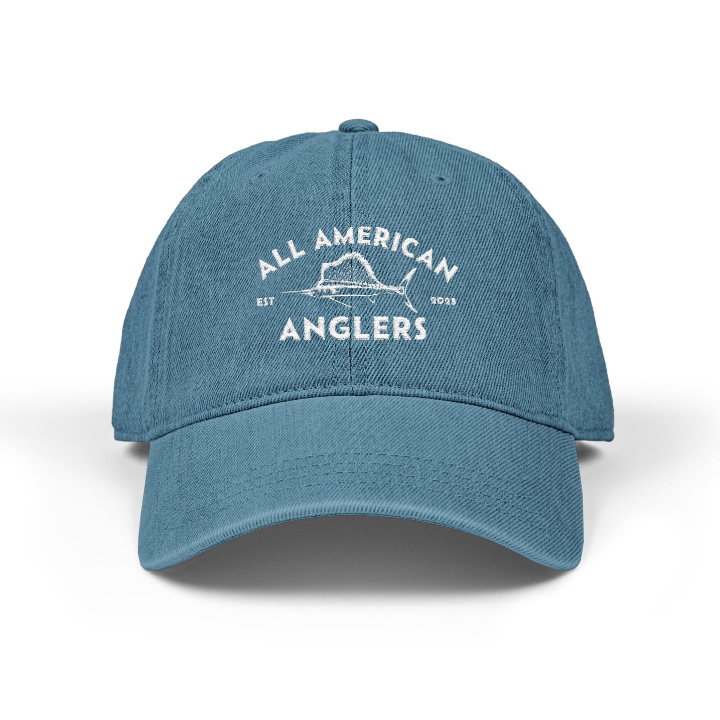 Embroidered  Denim Adjustable Cap - White Logo